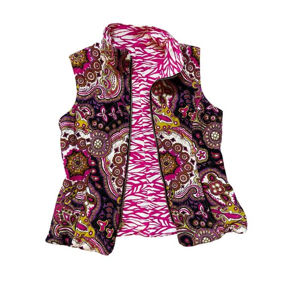 Jude Connally Reversible Quilted Vest M | Pink Zebra & Paisley Sleeveless Jacket - Picture 1 of 7